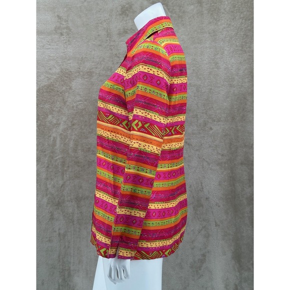 Vintage G2 George Gross Top Womens 10 Pink Orange Stripe Button Up Silk Colorful - Picture 4 of 11